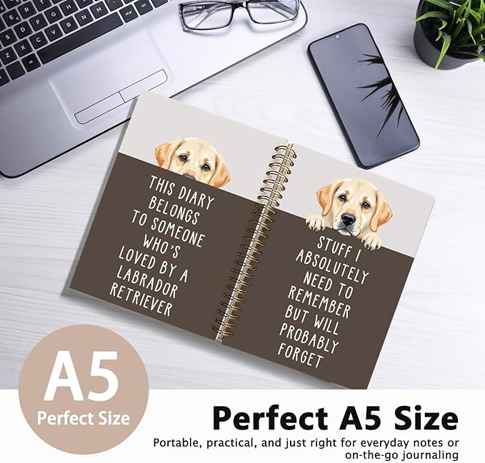 LIANGW Funny Labrador Retriever Puppy Gifts Spiral Notebook Journal, Labrador Lab Gifts Journal for Writing, Pet Dog Mom Owner Lovers Gift, 5.5x8.3 Inch