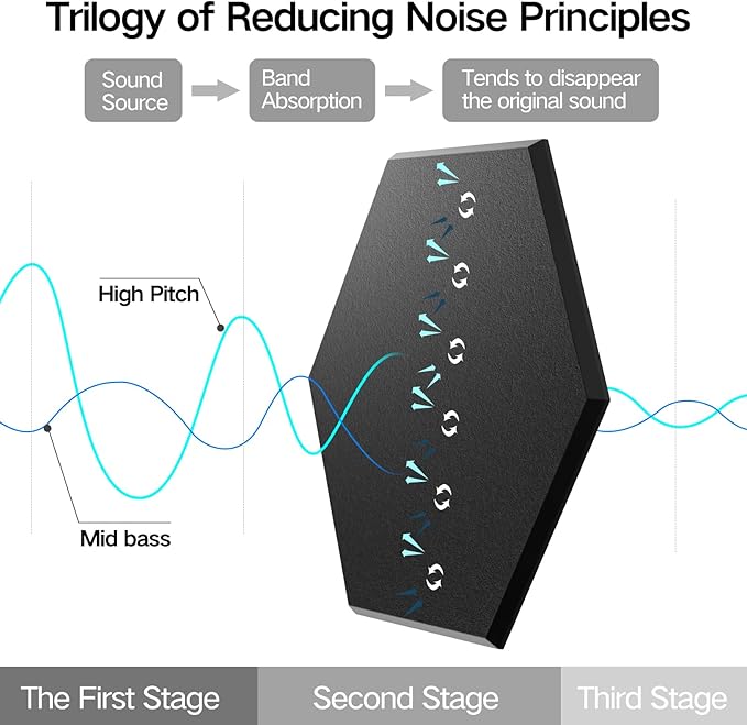 12 Pack Self-Adhesive Acoustic Panels 12" X 10" X 0.4" - Sound Proof Foam Panels with High Density, Stylish Hexagonal Design, Flame Resistant, Absorb Noise and Eliminate Echoes(Black)
