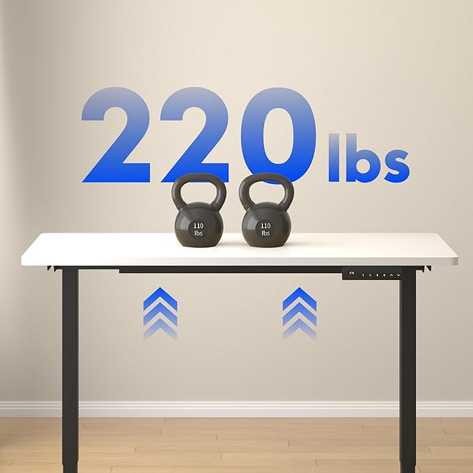 FLEXISPOT E3 Dual Motor Electric Standing Desk 48 x 24 Sit Stand Up Desk, Holds 220 lbs, Adjustable Height w/ Memory Presets, One-Piece White Desktop & Black Frame, Ships in 2 Boxes