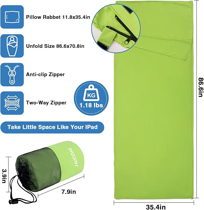 Sleeping Bag Liner, Travel Sheets & Adult Sleep Sack, Ultralight and Portable Summer Sleeping Bag - Ideal for Backpacking, Hotels and Hostels, Business Trips, Camping