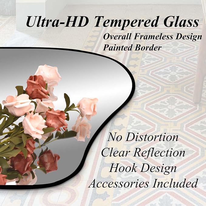 Irregular Mirror Full Length, 67"x31" Asymmetrical Tempered Glass Mirrors, Modern Large Organic Frameless Mirrors for Entryway Hallway Bedroom Living Room, Horizontal or Vertical Hanging