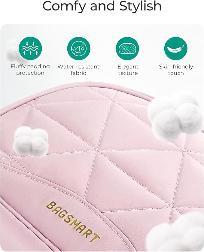 BAGSMART Travel Jewelry Case Jewelry Organizer Storage Roll Rings Necklaces Earrings Bracelets Brooches Watch Large Portable Light Pink