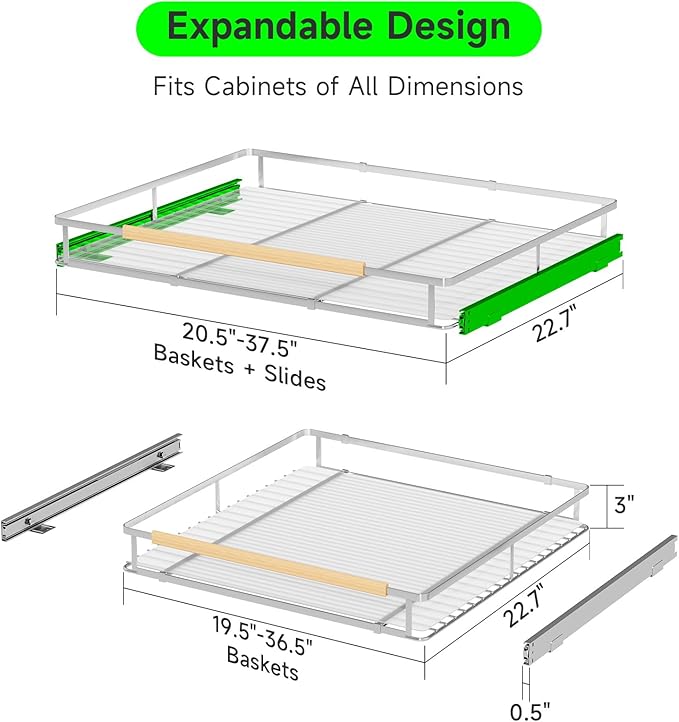 SOFRON Expandable Pull Out Drawers for Cabinets, Kitchen Cabinet Slide Out Shelves, Adjustable Roll Out Drawers, X-Large 2 Pack