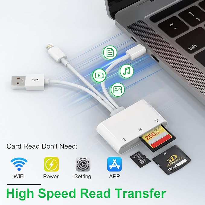 XD Card Reader, SD Card Reader for iPhone, 3 in 1 SD/TF/XD Card Reader Adapter for iPhone/USB C Device, Lightning+USB A+USB C XD Picture Card Adapter for iPhone 16/15/14/iPad/PC/Android