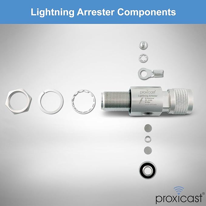 Proxicast Coaxial Lightning Arrester for 0 to 6 GHz (N-Male/N-Female) - Pro-Grade 230V Antenna Lightning Protector for 4G, LTE, 5G, Wi-Fi, 900MHz, Helium, LoRa and Other Outside Antennas (ANT-212-002)