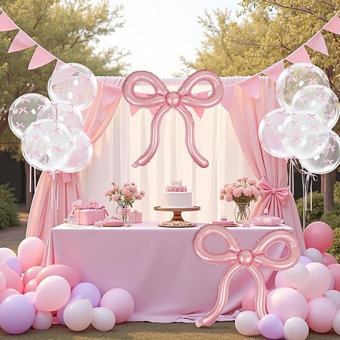 6 Pcs Pink Bow Balloons Bow Birthday Decorations for Girls Women Bow Theme Birthday Party Decorations for Bridal Shower Baby Shower Engagement Bachelorette Party Supplies 26 x 24 Inch