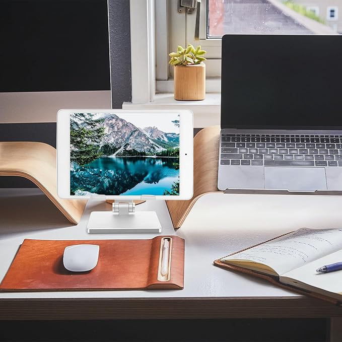 SEWACC Adjustable Aluminum Alloy Tablet Stand for Desk Folding Multi-Angle Tablet Holder Compatible with Ipad and Other Portable Metal Organizer for Home and Office Use
