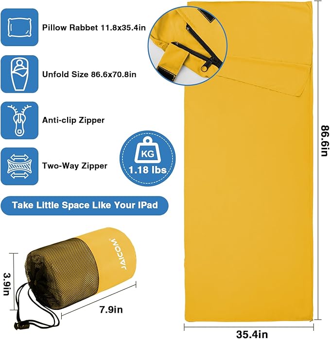 Sleeping Bag Liner, Travel Sheets & Adult Sleep Sack, Ultralight and Portable Summer Sleeping Bag - Ideal for Backpacking, Hotels and Hostels, Business Trips, Camping