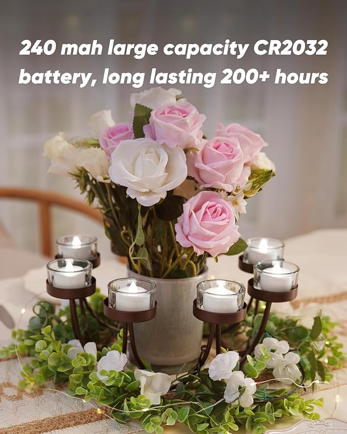 LED Candles, Tea Lights Candle Battery Operated, 24-Pack 200+Hours Flameless Tealight Candle, Realistic Tea Lights for Halloween Christmas Wedding, Pure White Light