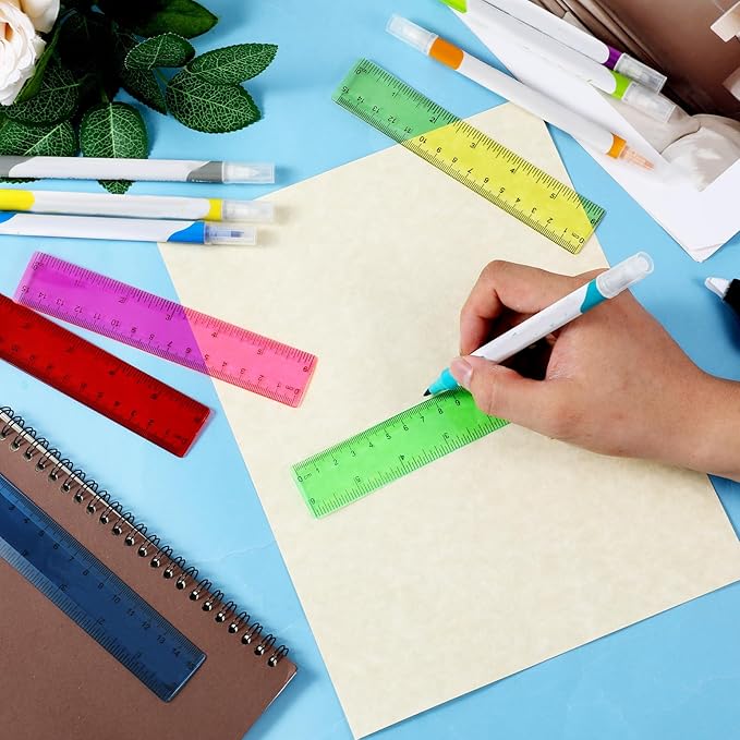 150 Pcs 6 Inch Rulers Bulk, Clear Plastic Assorted Color Metric Rulers with Inches Centimeters Millimeter, Flexible Small Straight Rulers, First Day of School Gift for Students