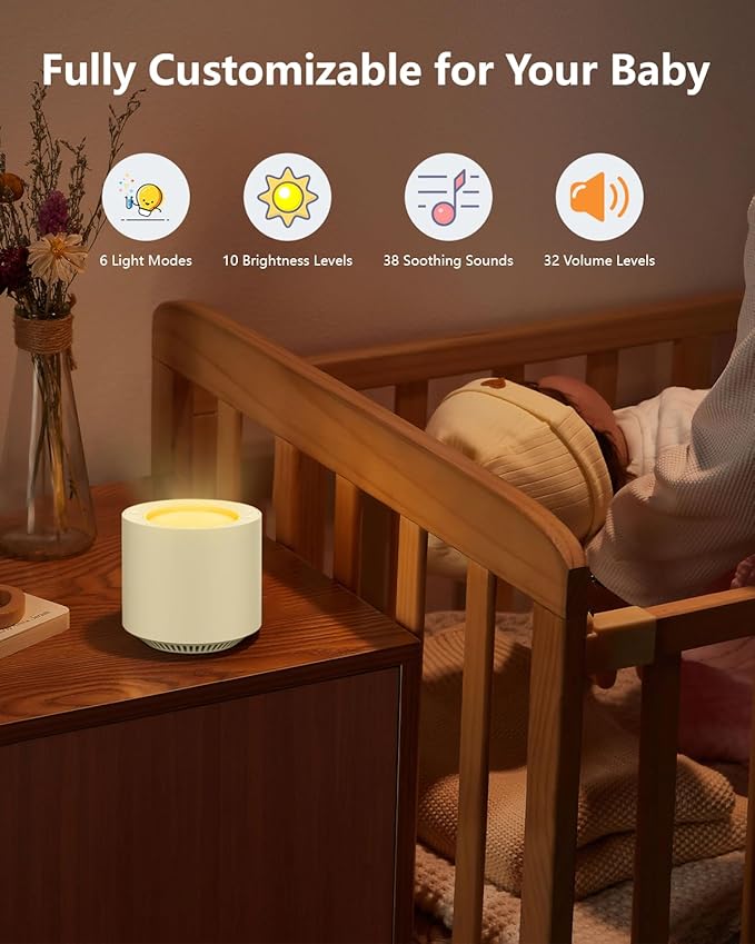 PureNurt Baby White Noise Machine: Red Light Therapy Sleep Sound Machine with 38 Soothing Sounds & Calming Womb Soother Shusher, Memory Function, Dimmable Nursery Night Light with Timer, Baby Gift
