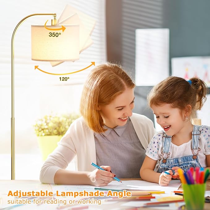 Ambimall Arc Floor Lamp with Remote and Stepless Dimmable Bulb, Colors Temperature & Brightness Adjustable, Gold Floor Lamps for Living Room（Deep Beige Shade & Gold Pole）