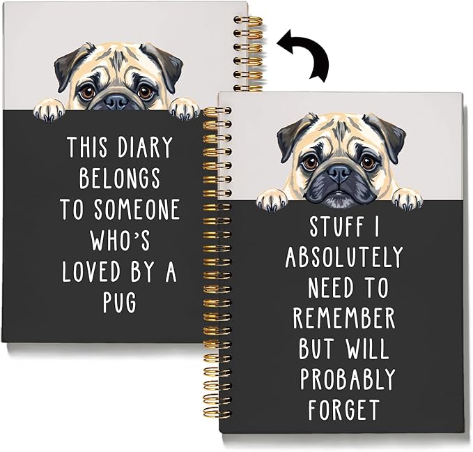 LIANGW Funny Pug Notebook Journal Gifts for Women & Men, Gifts for Pug Lovers Notebooks for Women, Funny Human Resources Gifts Journal for Coworkers, Hardcover Spiral Notebook 5.5x8.3 Inch