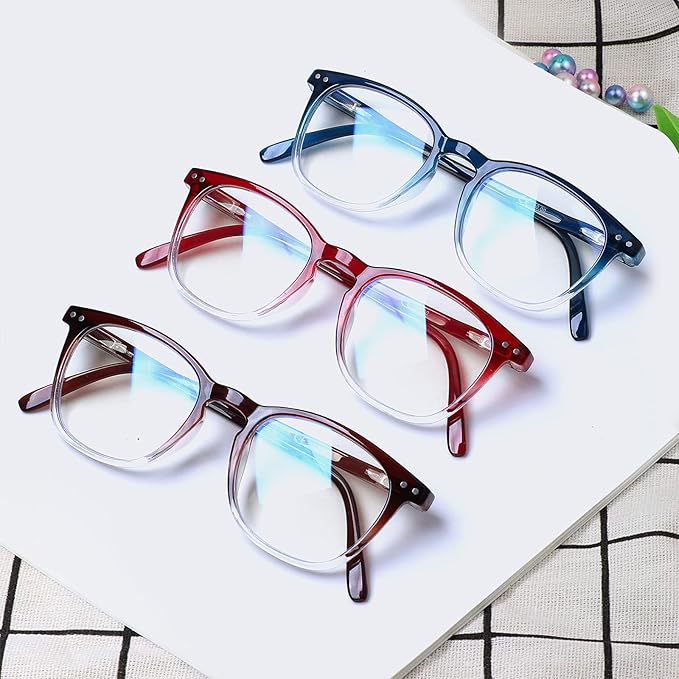 Henotin 3-Pack Blue Light Blocking Reading Glasses,Spring Hinge Computer Readers for Men Women,Anti UV Ray Filter Eyeglasses (Multicolor, 3.5)