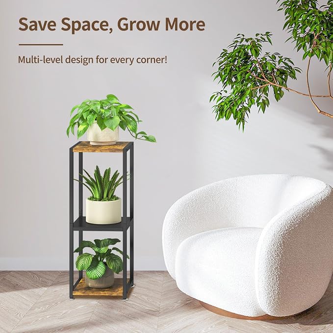 LASZOLA Black 3 Tiered Wood Plant Stand Indoor for Larger Heavy Duty Planter, Sturdy Multi Level Vertical Flowers Racks for Narrow Inside Floor , Decorate Shelving for Hold House Tree, Space Saving