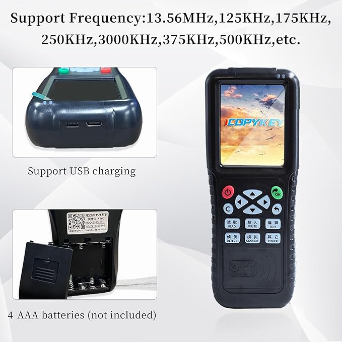 RFID Reader Writer X100 RFID Copier Multi-Frequency Smart Card Reader ID IC Elevator Card RFID Writer for Access Control System with 125khz T5577 Key Fobs/Cards and 13.56mhz IC Key Tags
