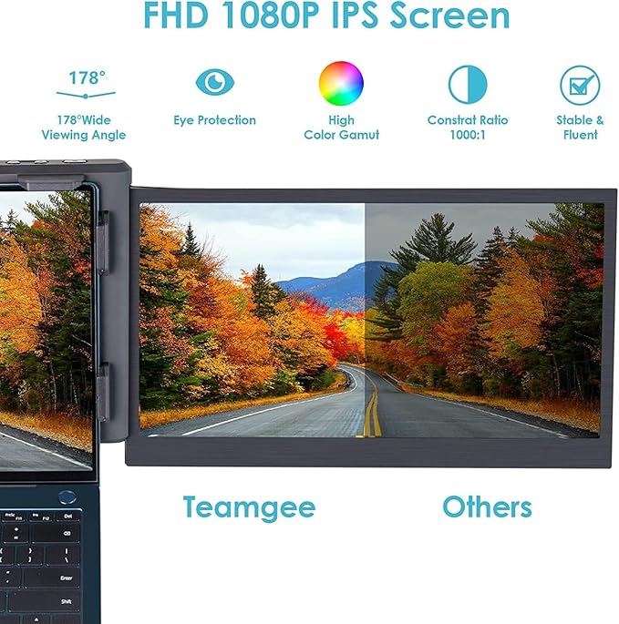 Teamgee 13.3” Laptop Screen Extender, One-Cable Multiple Display Portable Monitor, USB-C Compatible with Windows/Mac/Android, Driver Required, for 13.3–16.5” Laptops
