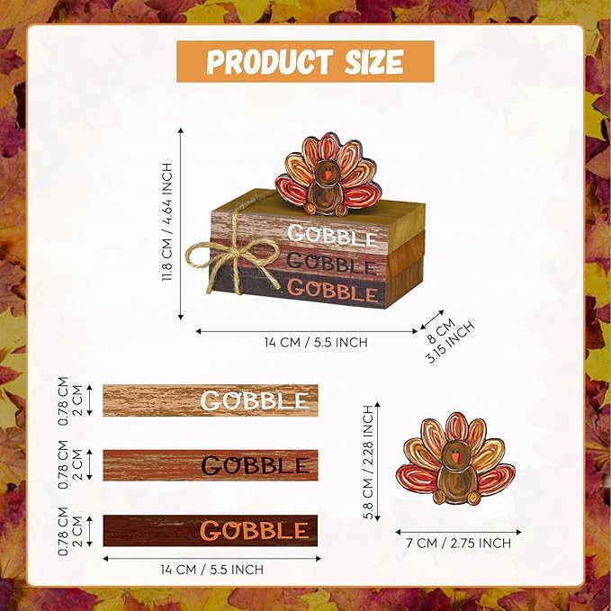 Smile Thanksgiving Wooden Decor Indoor, Turkey Decor Gobble Faux Books Bundle, Thanksgiving Table Tiered Tray Kitchen Decorations