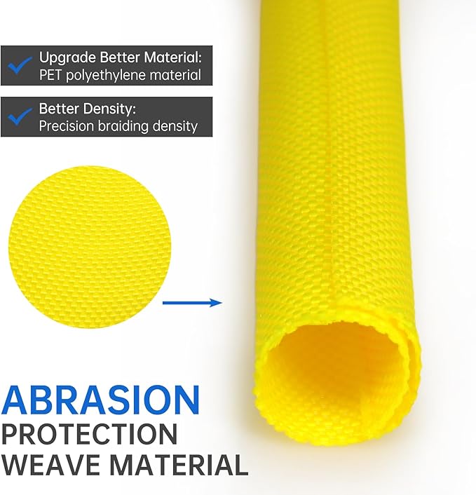 YOUBO Split Braided Cable Sleeve，Flexible Wire Loom Tubing, Automotive Cord Protector Pet Proof, Cable Management for Computer TV Electric Wires Harness 16ft (Yellow, 8mm（5/16")