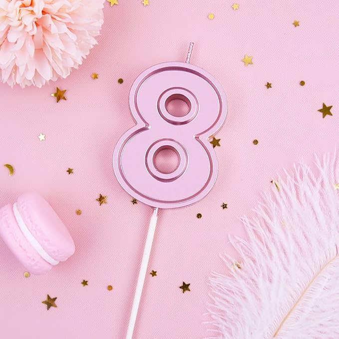 PHD CAKE 2.76 Inch Luxe Rose Gold 8 Number Birthday Candles, Rose Gold Number Candles, Cake Number Candles, Party Celebration
