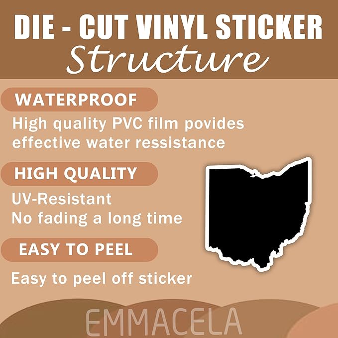 (3PCS) Ohio State Map Stickers, US State Stickers - Waterproof Vinyl Decals for Tumblers, Water Bottles, Laptops, Books, Scrapbooks, Great for North Dakota Lovers 3 x 2.7 Inch