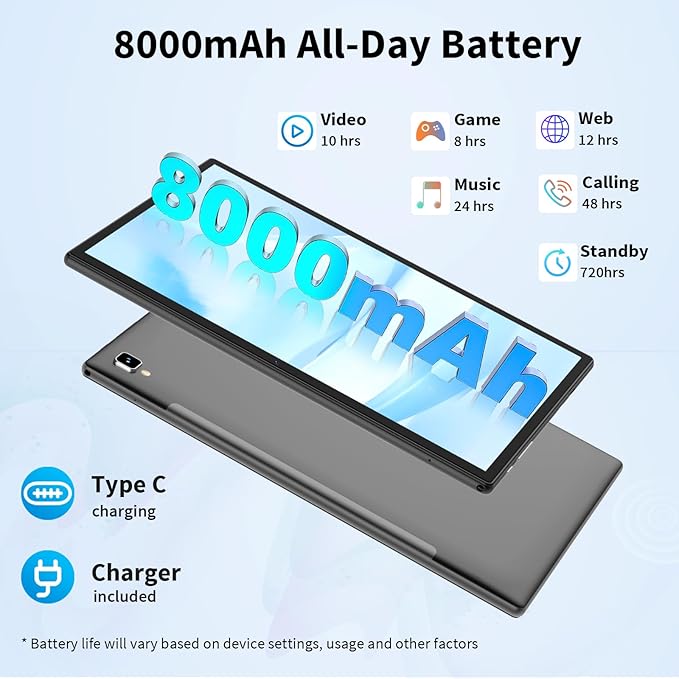 2026 Android Tablet with Keyboard, 24GB+128GB+2TB Expand, 10 inch Android 15 Tablet with Gemini AI, 8000mAh, BT 5.0, GMS Certified, 5G/2.4G WiFi, Tablets Pc with Mouse, Case, Stylus-Black Case