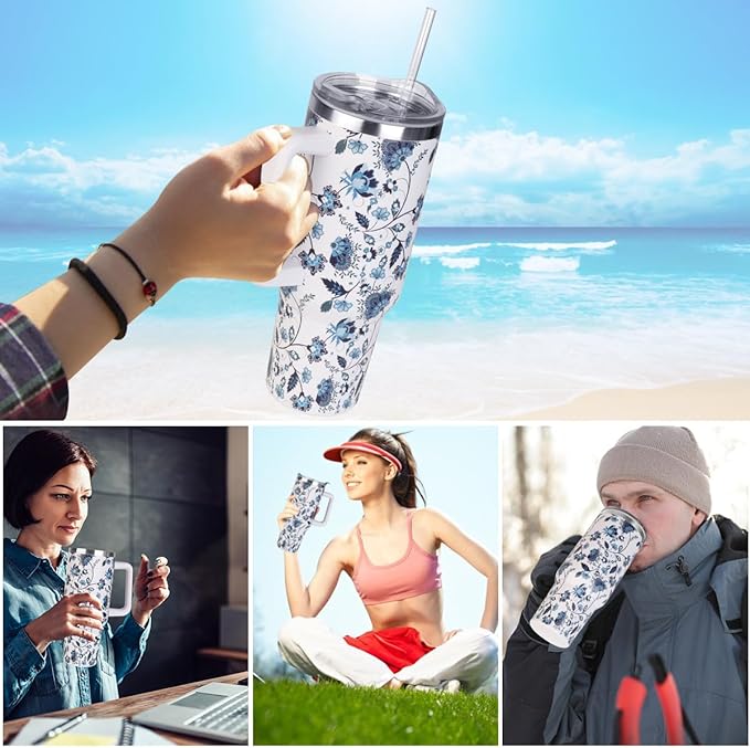SYACOT 40 oz Tumbler with Handle and Straw Stainless Steel Insulated Tumbler Leak Proof Lid and Straw Lid Reusable Travel Mug Coffee Mug Cup Dishwasher Safe Keep Drinks Cold and Hot (Ceramics)