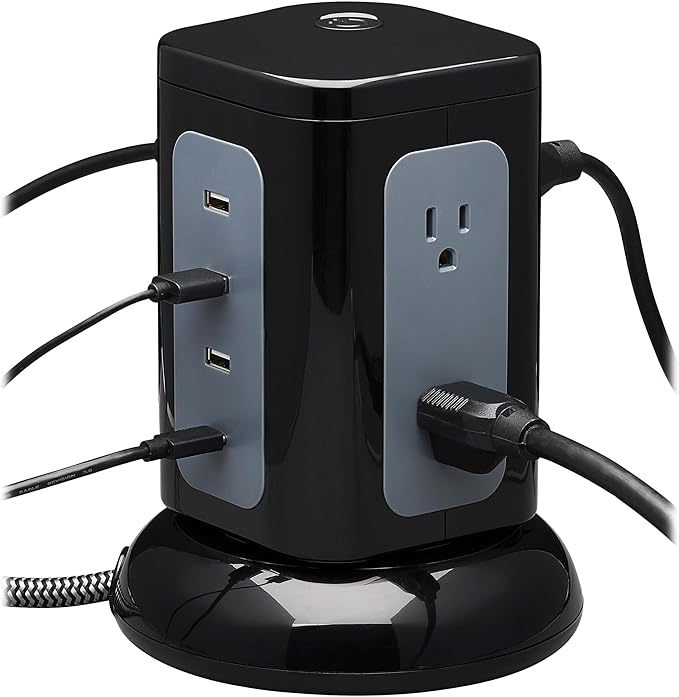 Tripp Lite TLP606UCTOWER Charging Tower Power Strip Surge Protector & Charging Station with USB Ports, 1800 Joules, 6 Outlets, 3 USB-A + 1 USB-C, 8ft Cord, Dorm Room Essentials Desk Accessory