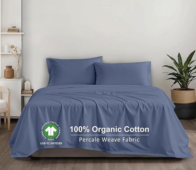 RUVANTI 100% Organic Cotton Sheets California King, Percale Weave, GOTS Certified, 4-Piece Set, Deep Pocket 13", Crisp & Breathable, Soft Durable Bedding, Sábanas Algodón Orgánico – Wild Wind