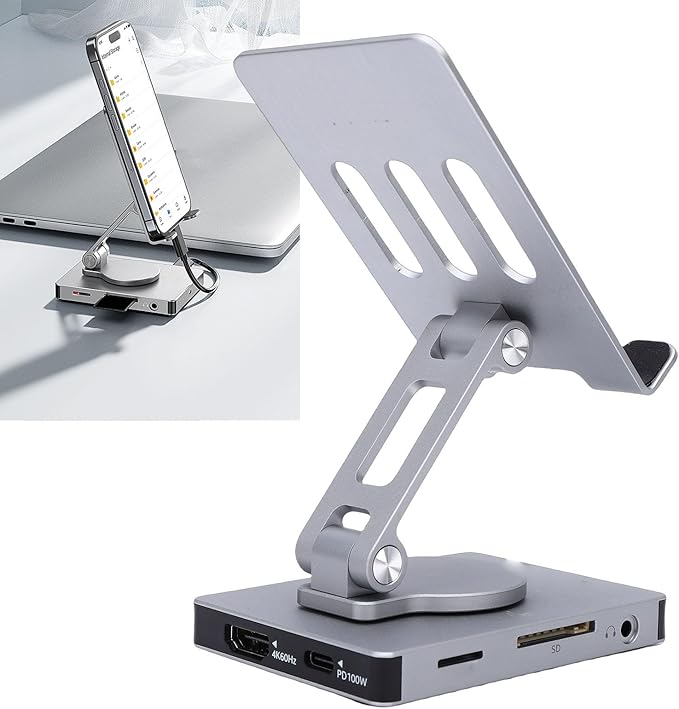 Zopsc Tablet Docking Station, 8 in 1 Type C Hub with 100W PD Fast Charge, 4K 60Hz Output, Memory Card Reader, Gigabit Ethernet, for Cellphone Tablet Laptop