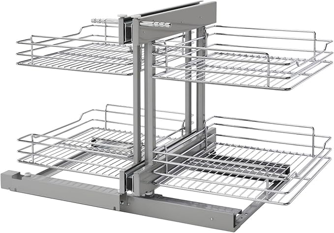 Rev-A-Shelf Dual Tier Pullout Shelf Organizer for Blind Corner Kitchen or Bathroom Cabinets with Soft-Close,18", 4 Shelves, Chrome, 5PSP-18SC-CR