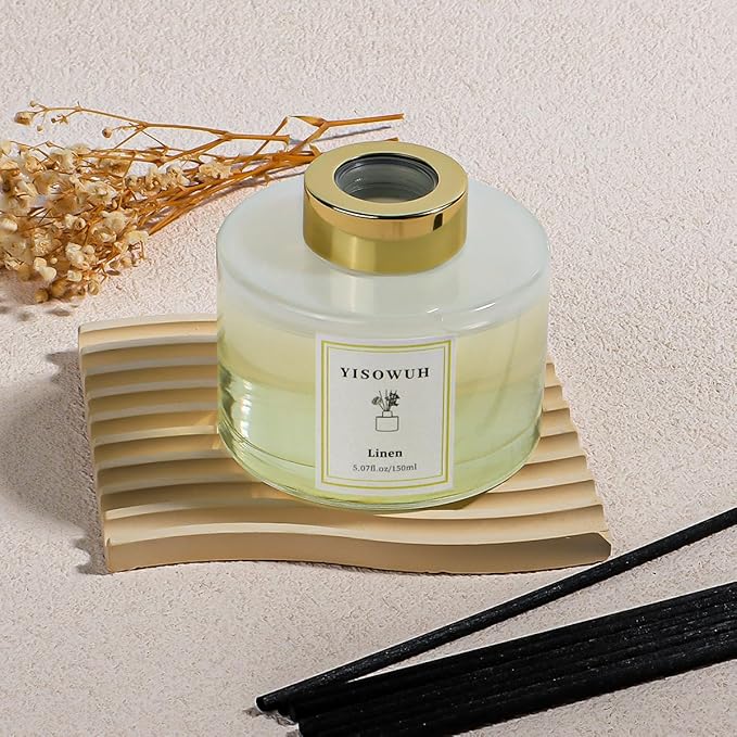 YISOWUH Reed Diffuser Set,5.07 fl oz (150 ml) - Linen Oil Diffusers with 8 Reed Sticks,Home Fragrance Reed Diffuser for Bathroom Shelf Decor