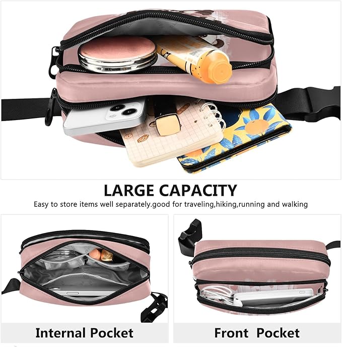 Valentine Panda Bears Hearts Bows Fanny Pack for Women Men Water Resistant Fashion Waist Packs with Adjustable Strap Belt Bag for Travel Workout Jogging Hiking 21218132
