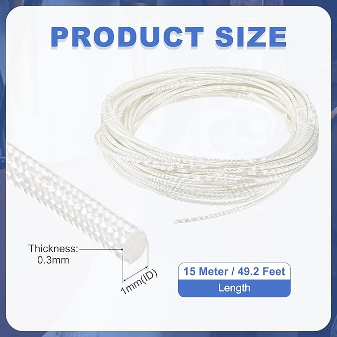 uxcell Insulation Cable Protector,1mm/0.04 Inch-15m/49 Feet High Temp Fiberglass Sleeve White