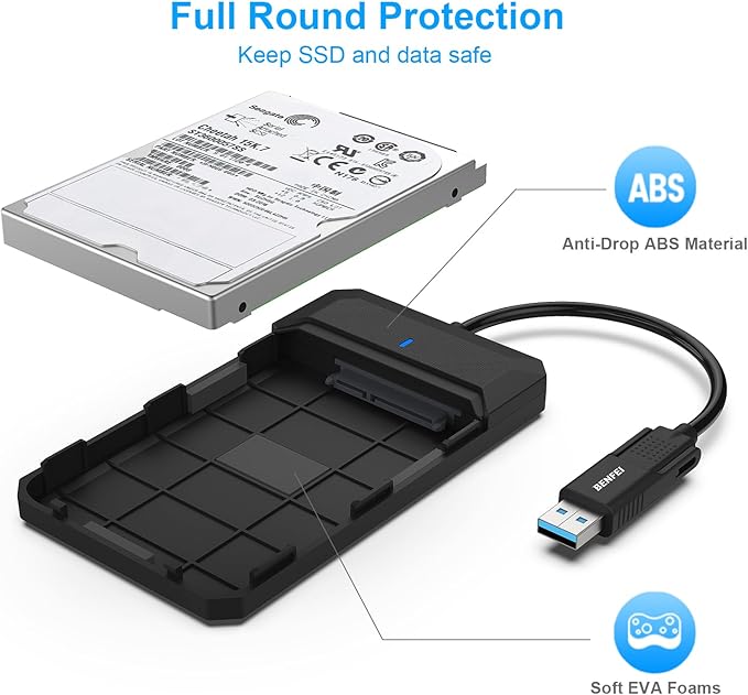 BENFEI 2.5 Inch SATA to USB Tool Free External Hard Drive Enclosure, USB Type-C/Type-A to Sata Compatible for 2.5 Inch SSD(Optimized for SSD, Support UASP)