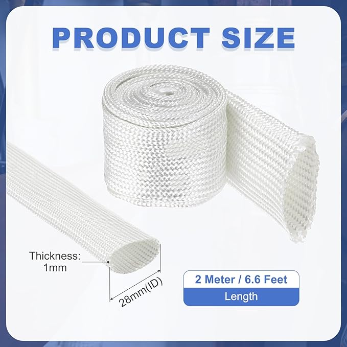 uxcell Insulation Cable Protector,28mm/1.10 Inch-2m/7 Feet High Temp Fiberglass Sleeve White