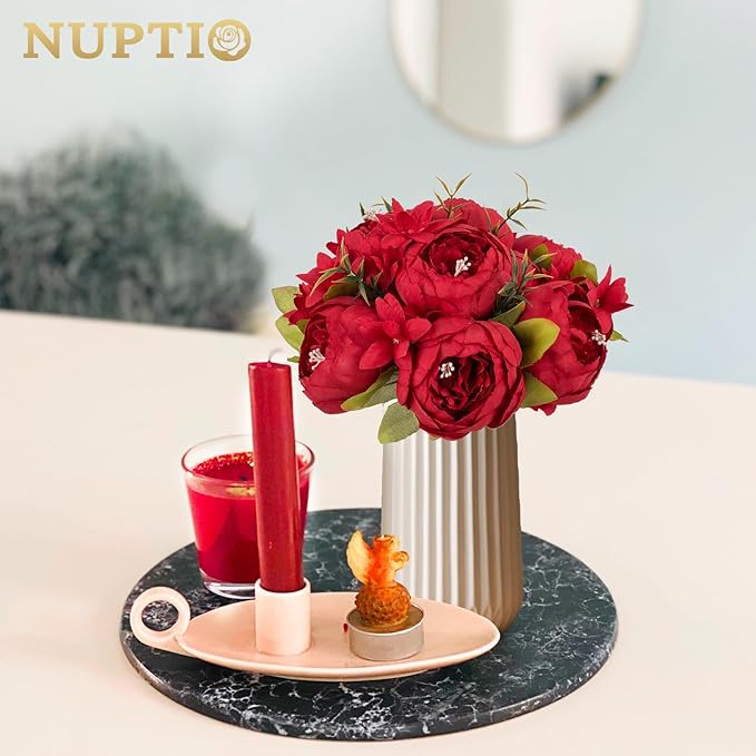 NUPTIO Flower Balls Flowers for Centerpieces: 10 Pcs 9.4 inch Diam Red Artificial Peony Fake Flower Ball Arrangement Bouquet Wedding Centerpieces for Tables Wedding Centerpiece Decorations