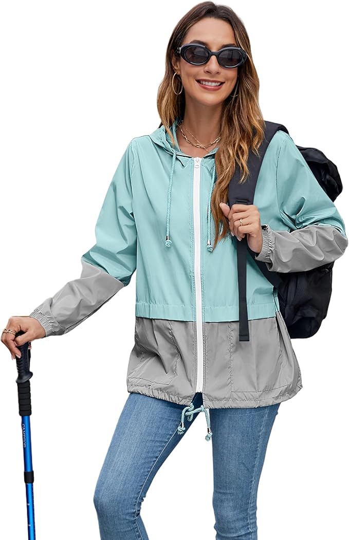 Hount Women's Lightweight Hooded Raincoat Waterproof Packable Active Outdoor Rain Jacket (S-3XL)