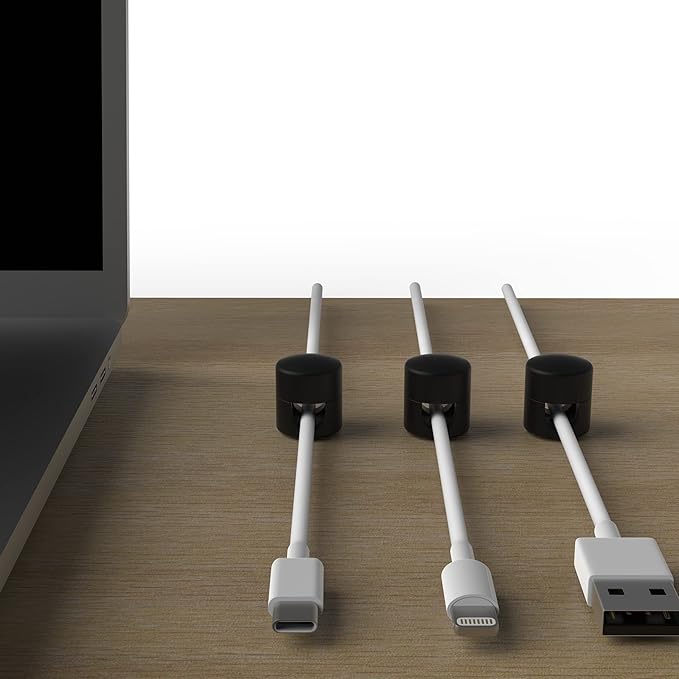 Cable Anchors for Desk Organization Black | Premium Aluminum Cord Organizers | Charger + Cable Management Clips for Home & Office | Stylish, Sturdy, & Functional | (3 Pack)