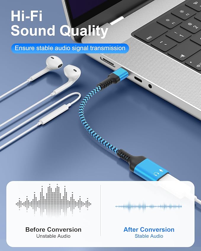 USB C to Lightning Female Headphone Adapter, Lightning to USB C Audio Adapter with Ear Buds/Earphones for iPhone 17 Pro Max 17 Air 16 Pro 16e 16 Plus 15 15Pro Max, iPad Pro Air Mini, Not for Charging