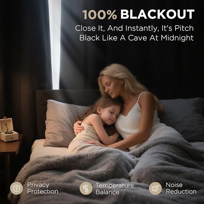 Joydeco Blackout Curtains 108 Inches Long 2 Panels Burg, Room Darkening Curtains for Bedroom, 100% Black Out Textured Thermal Drapes Privacy Protection 2 Panels Set(W52 x L108 Inch, Charcoal Grey)