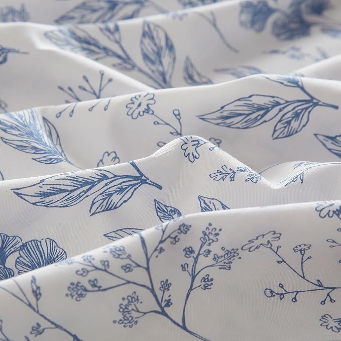 LifeTB Cotton Floral Duvet Cover Twin XL White Blue Floral Print Bedding Sets Vintage Boho Floral Comforter Cover Cottagecore Bedding Set Aesthetic Botanical Flower Duvet Cover with Zipper Closure