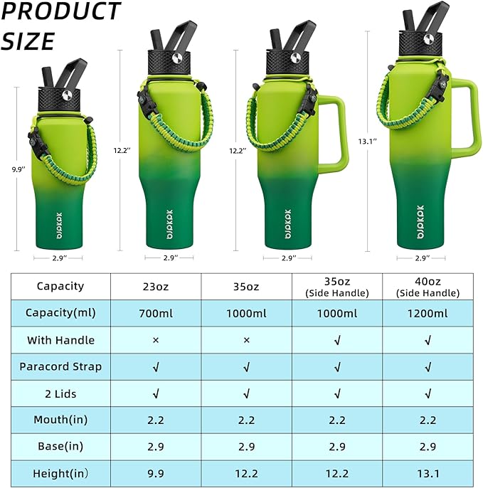 BJPKPK Insulated Water Bottles with Straw Lid, 23oz Metal Water Bottle with 2 lids & Paracord Strap, Double Wall Stainless Steel Vacuum Tumblers, Cups, Mugs, Thermo for Hot& Cold Drinks, Bamboo Grove