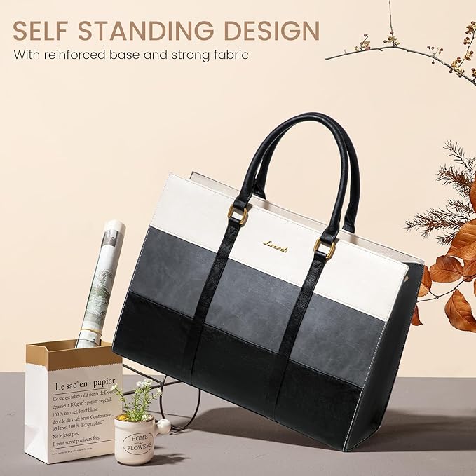 LOVEVOOK Laptop Bag for Women, 15.6 Inch Laptop Tote Bag, Vintage Leather Work Bags for Women, Waterproof Computer bag with Clutch Purse, Large Capacity Briefcase, Business Office Bag