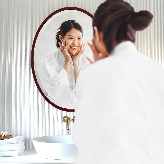 OVALCREST - Oval Wooden Beveled Wall Mirror for Home Decor, Bathroom, Vanity, Bedroom, Living Room, Hallway - London Style (Black Cherry) 41.1 x 31.1