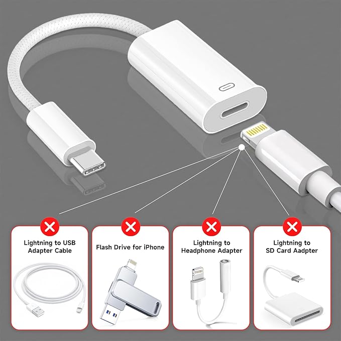 USB C to Lightning Headphone Audio Adapter, Type C Male to Female Lightning Earphone Converter with Charge/Data Transfer, Compatible with iPhone 16/15 Plus/Pro/Max, iPad Pro/Air 6/5/4, MacBook