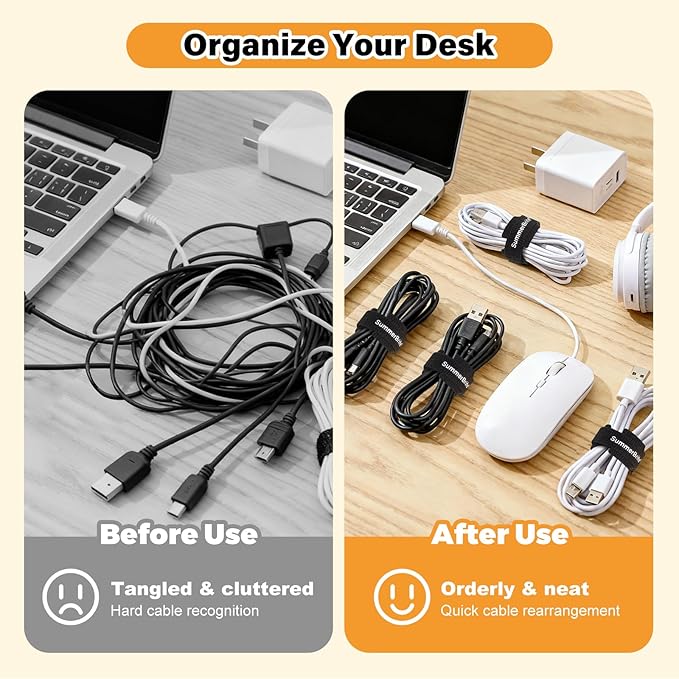70 Pack Black Cable Ties 6 Inch with Writable Labels, Reusable Cable Management Straps, Hook and Loop Cord Organizer for Home Office, PC Desk Setup, Electronics & Travel Wire Management