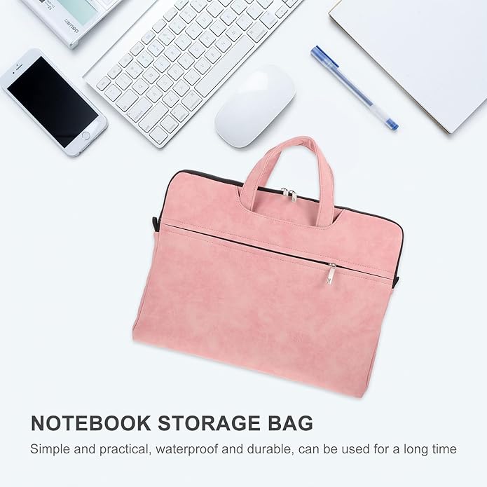 TOBBOMEY Portable Laptop Handbag for Women 15.6 Inch Pink Tablet Shoulder Bag with Adjustable Strap Waterproof Crossbody Computer Bag for Travel and Work