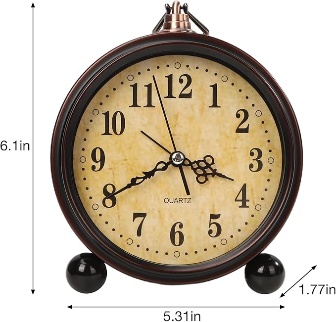Blusaryme Loud Alarm for Deep Sleepers Desk Vintage Alarm Clock 5.25 inch Small Battery Operated Retro Clock Bedroom Live Room Decor Gift Clock
