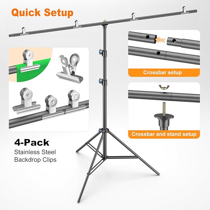 LINCO Lincostore Zenith Portable T-Shape Background Backdrop Stand Kit 5x6.7ft - 5ft Wide (Fixed) and 6.7ft High (Adjustable)- Lightweight Only 4 Lbs Easy to Carry and Storage Black
